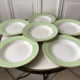 Set of 6 pastel green honeycomb hollow plates Moulin des Loups / L'Amandinoise 50s