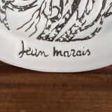 White earthenware dish "faces" by Jean Marais, dreamlike surrealism 70s
