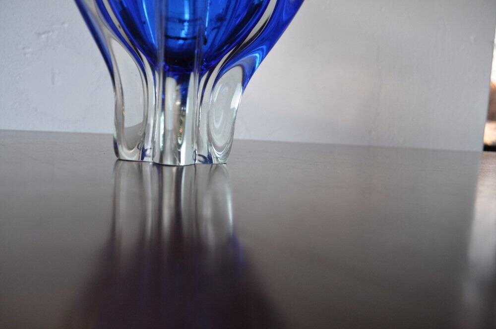 Vintage cobalt blue blown glass vase, organic shape from the 1960s.