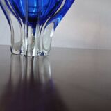 Vintage cobalt blue blown glass vase, organic shape from the 1960s.