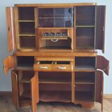 Dresser - 1950s elm cabinet with gold-decorated display case, in good condition.