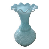 Fair Opaline Vase, Blue/Green, Decorated with Flowers and Foliage.