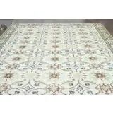 1970s Vintage Turkish Handmade Wool Beige Oversized Area Rug 208x295