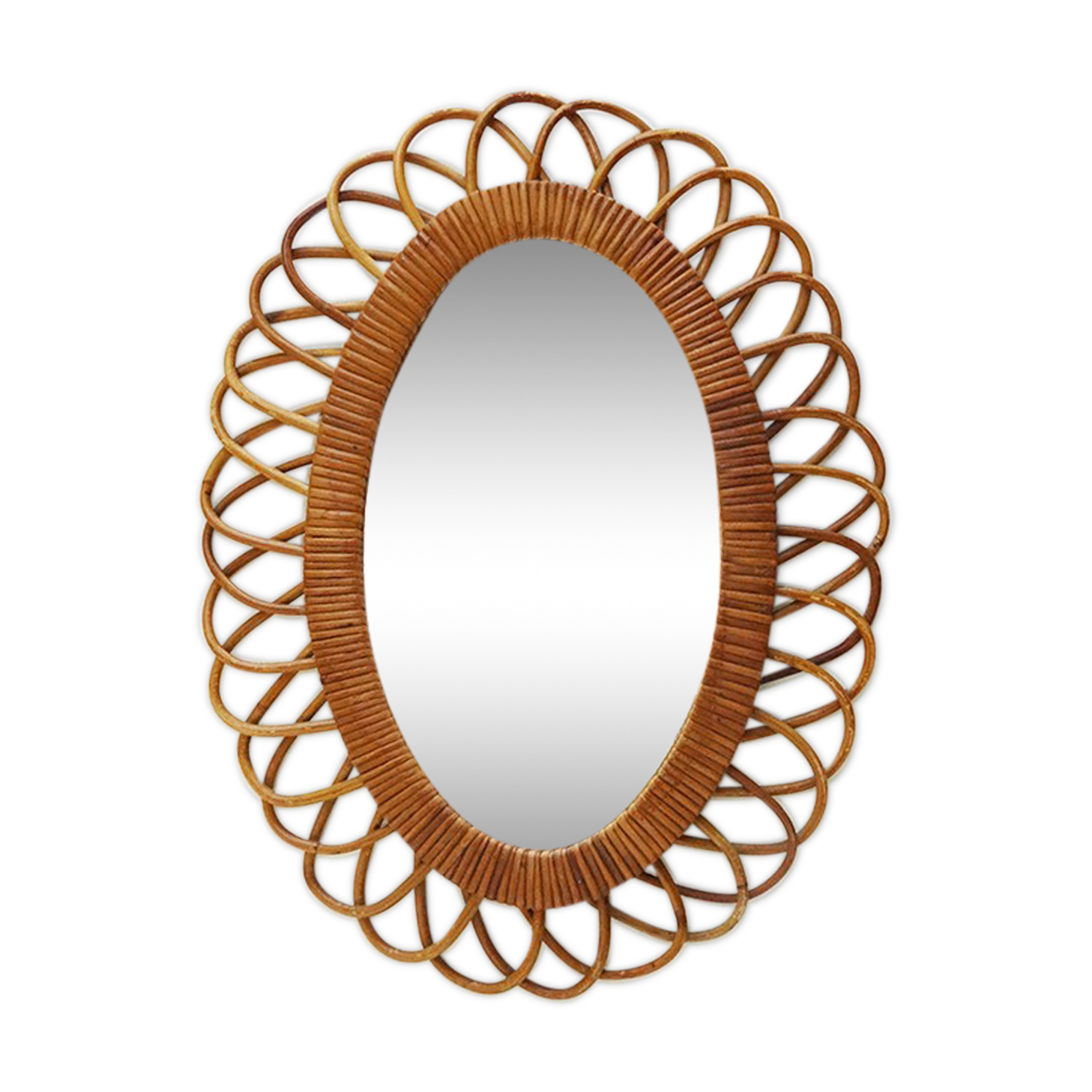 Rattan oval mirror
