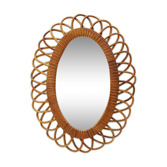 Rattan oval mirror
