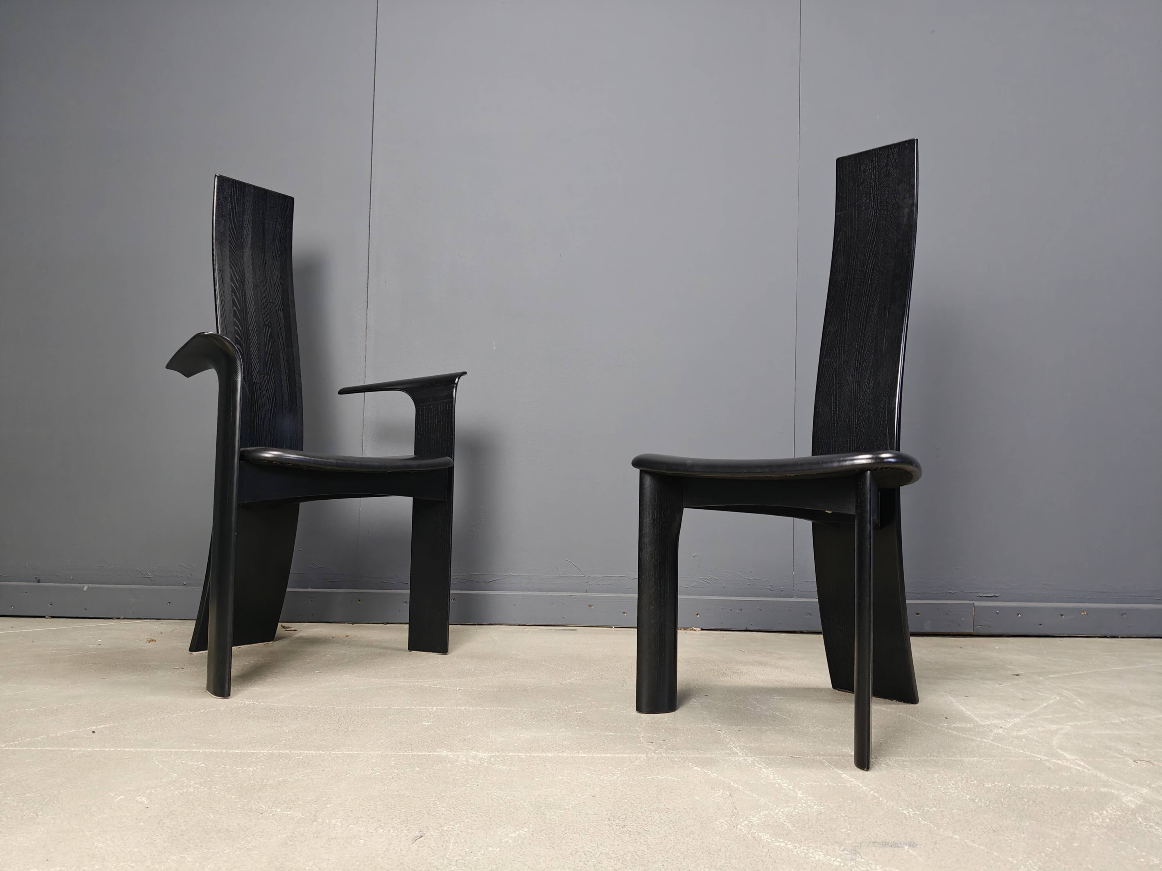 Set of 10 belgian high back dining chairs, 1980s