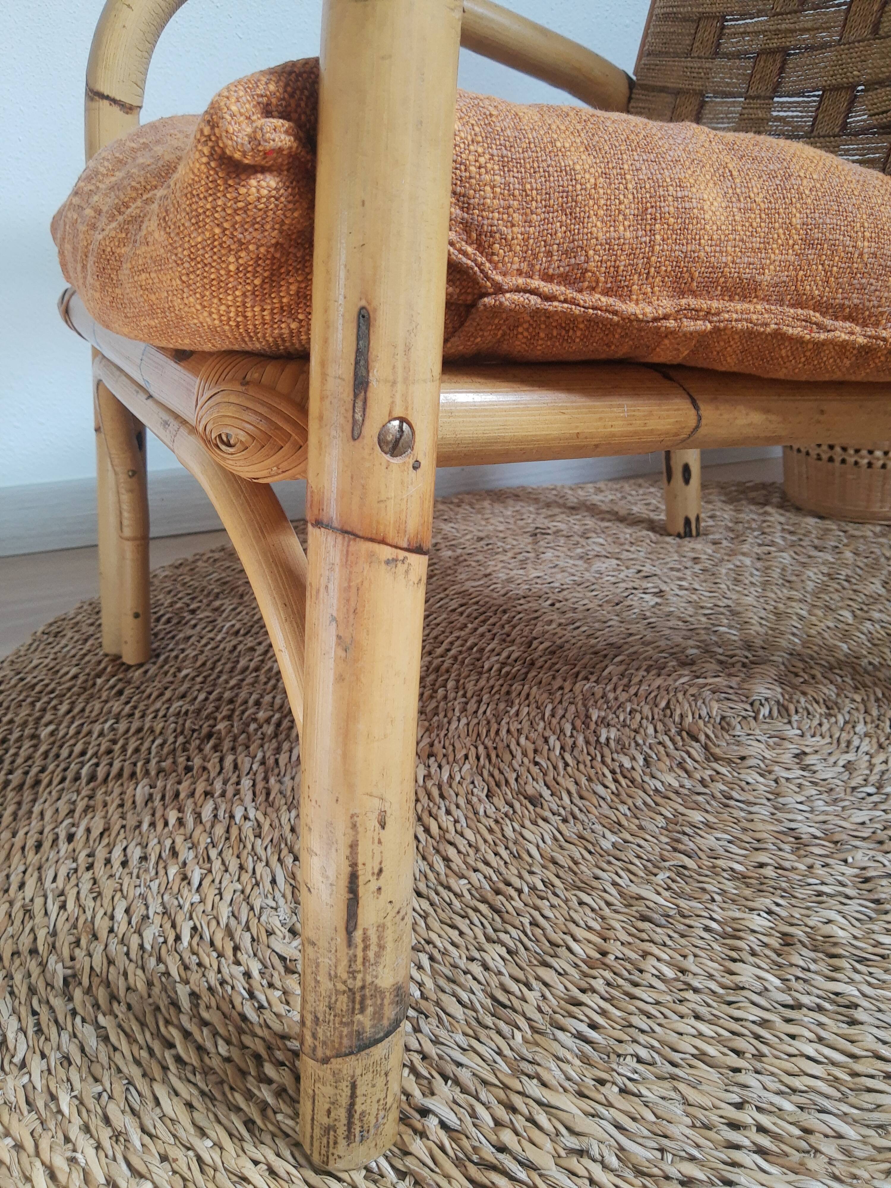 Vintage rattan and braided rope armchair