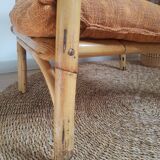 Vintage rattan and braided rope armchair