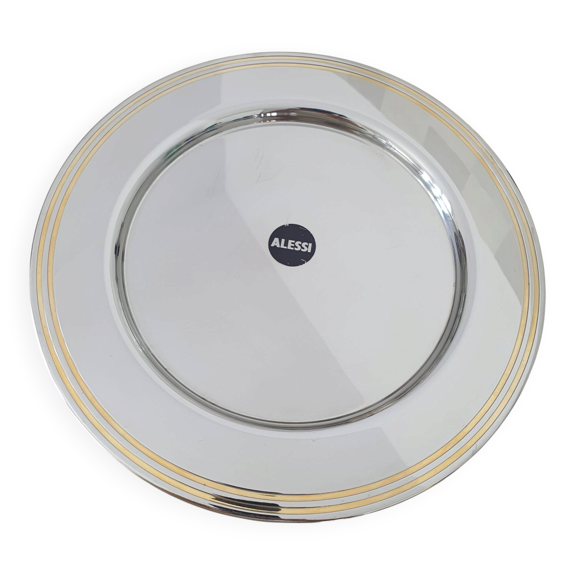 Alessi Ettore Sottsass / Assiette de service inox 18/10 et doré NG5100