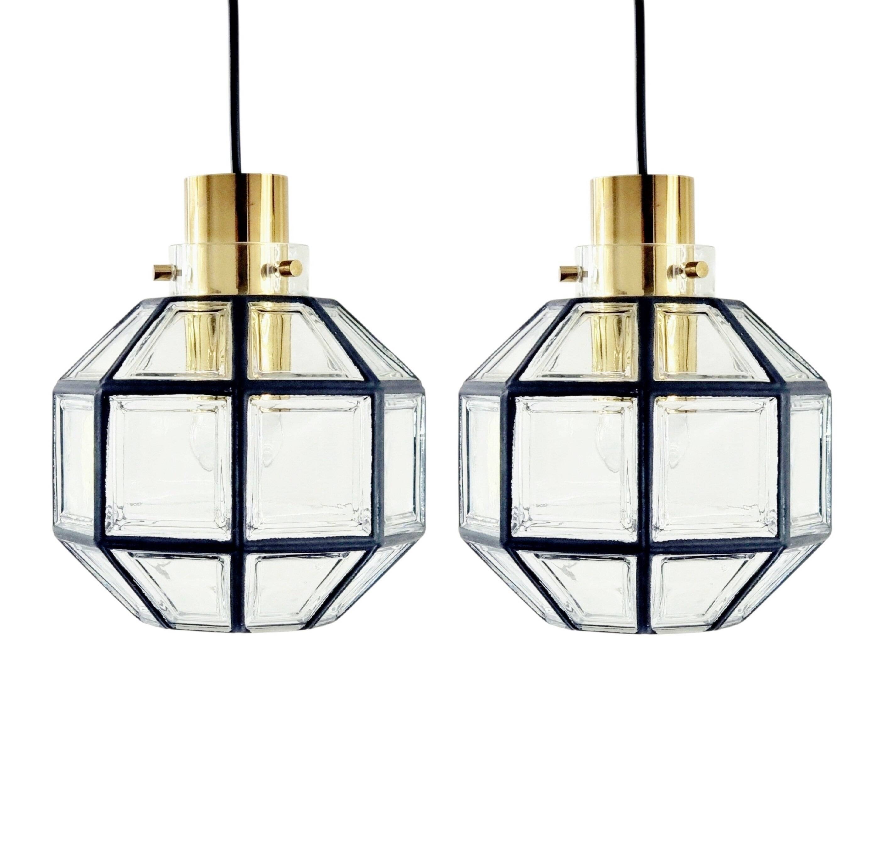 Paire de plafonniers en verre et laiton du milieu du siècle de Limburg, années 1960/1970