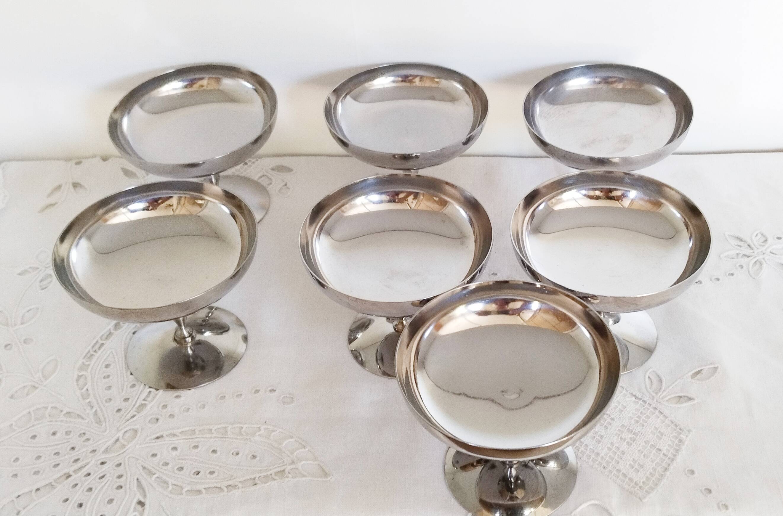 Set of 6 vintage ice cream cups on foot, in 18/10 stainless steel (ref 10)