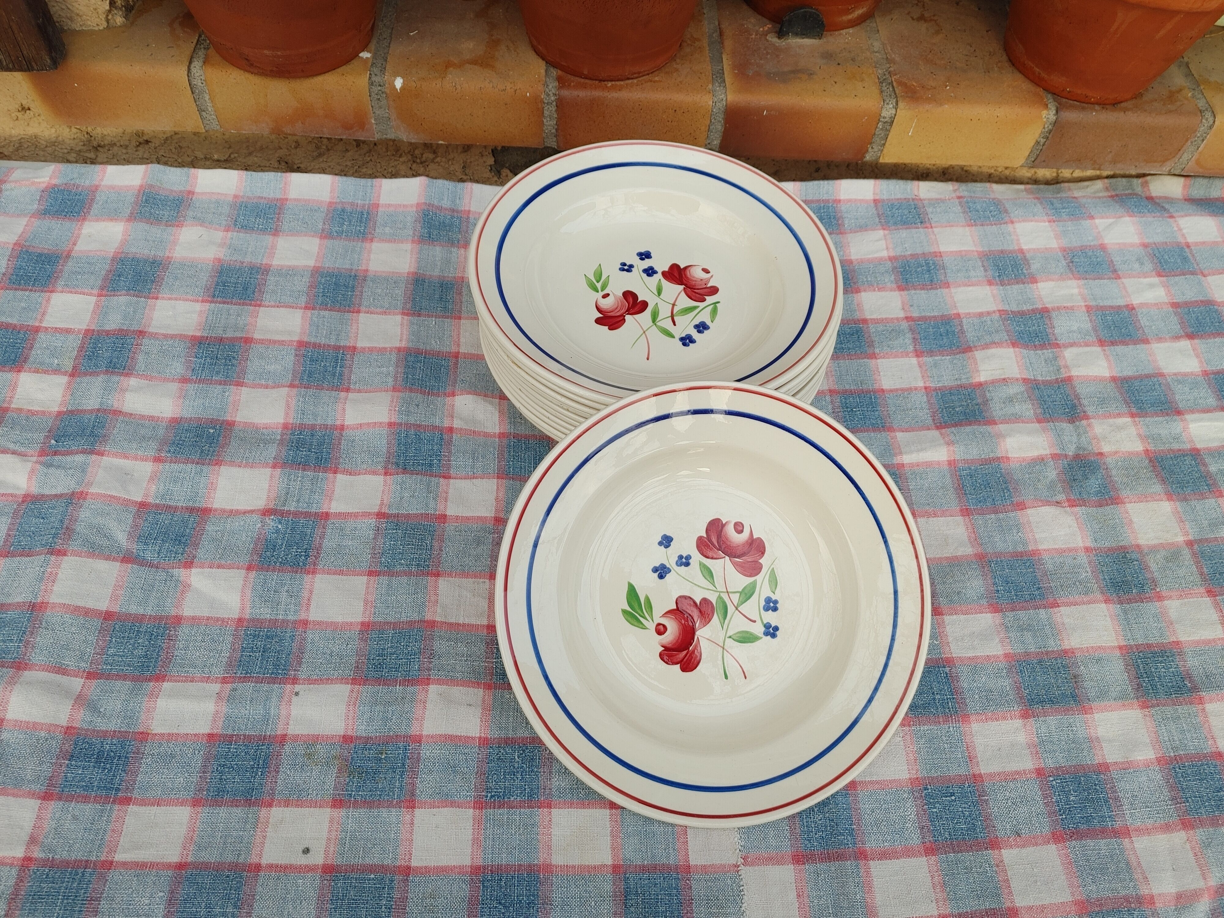 11 Deep Plates “Lunéville” Bagatelle model, Floral decoration Ø 23 cm