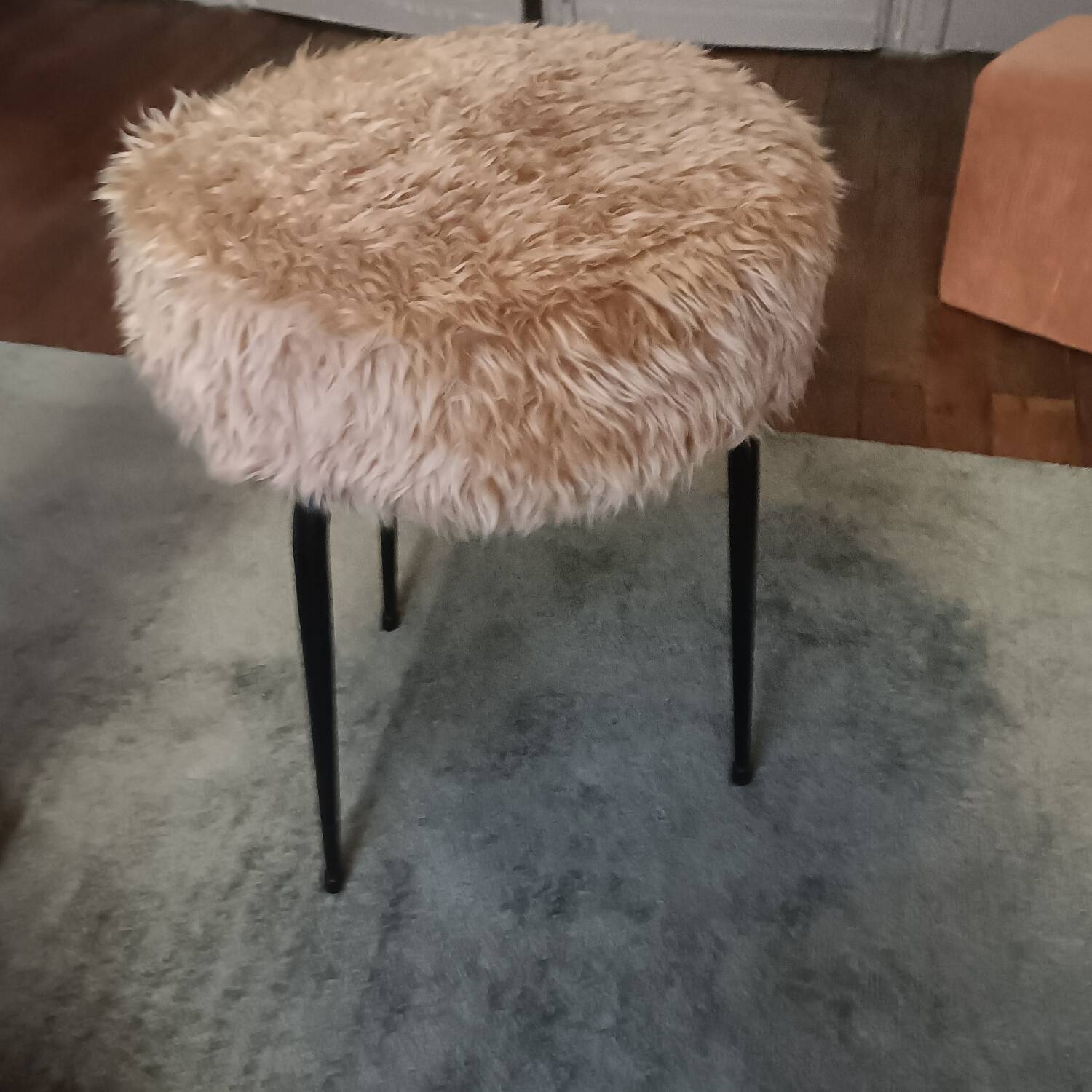 Beige faux fur tripod stool