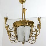After Pietro Chiesa Italian Brass 12 Lights Candelier Fontana Arte