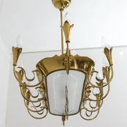 After Pietro Chiesa Italian Brass 12 Lights Candelier Fontana Arte