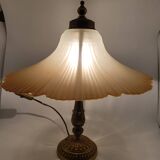 Arum table lamp with metal base and white pink glass lampshade 1970 Vintage