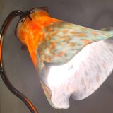 Bronze lamp, art nouveau brass 50x30 with tulip glass paste