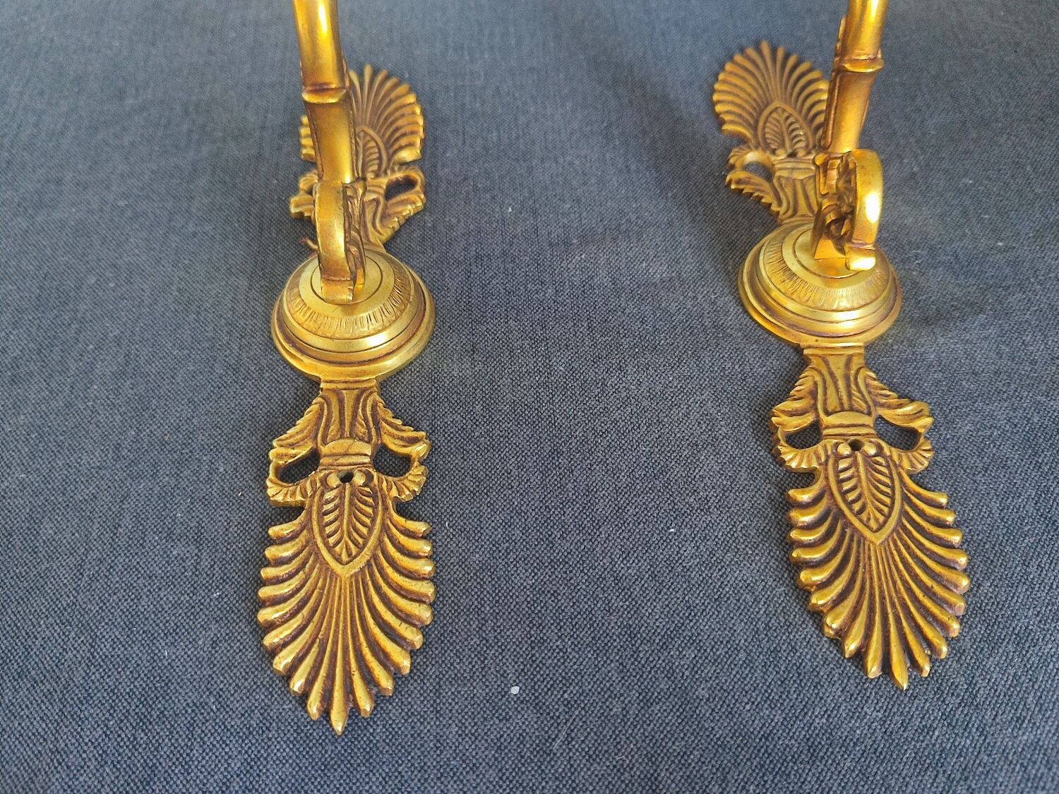 Pair of vintage brass and opaline wall lights