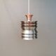 Danish/Swedish hanging lamp, in silver-coloured aluminium with orange interior paint.