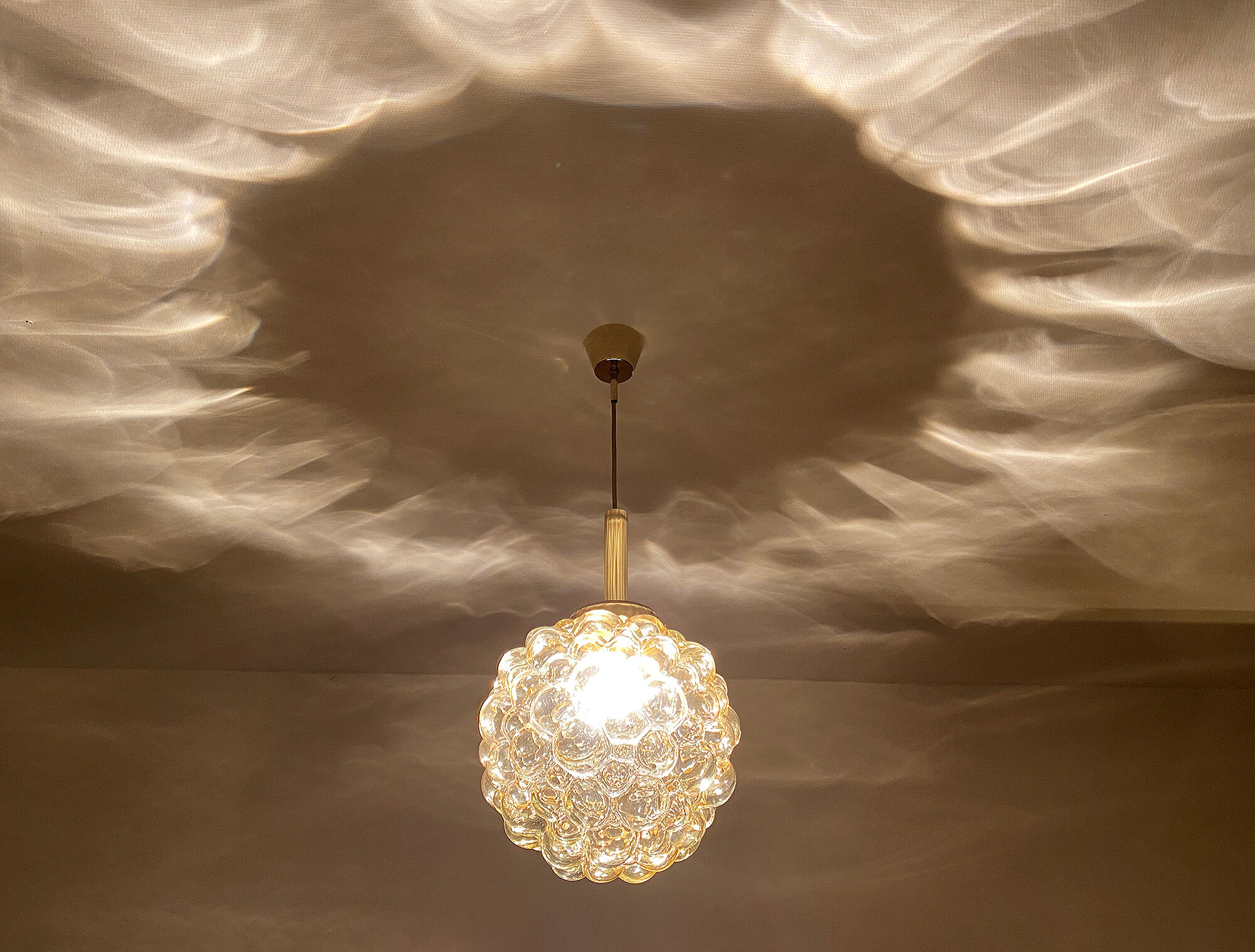 Vintage Limburg pendant lamp, Bubble Glass & Brass, 60s