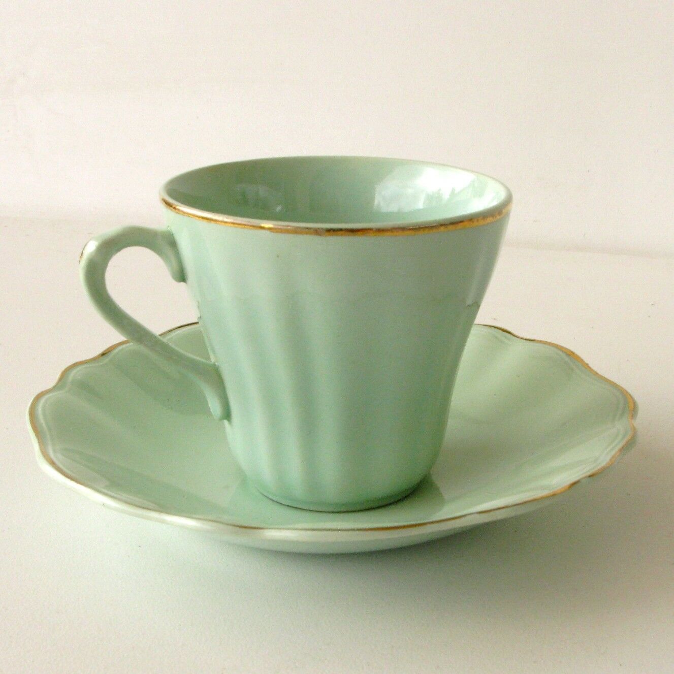 Service à Café Vintage J&G Meakin - 6 Tasses Et Soucoupes Multicolores Pastel Avec Liseré Doré - Occasion