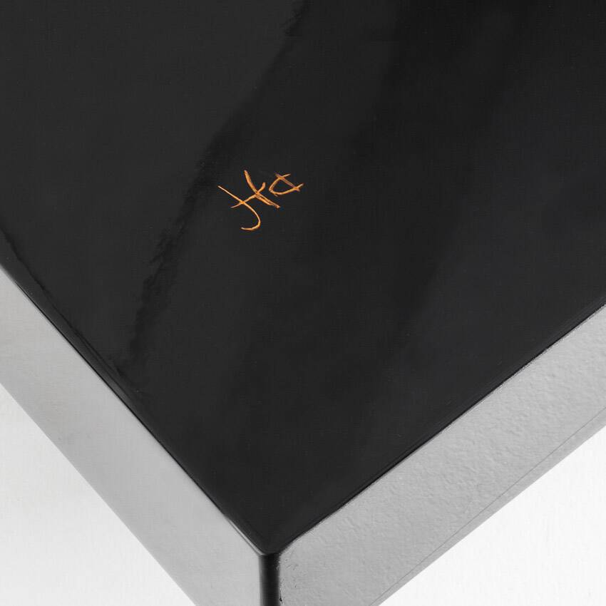 Vintage coffee table. Black lacquered wood with design by H D. France, 1980s