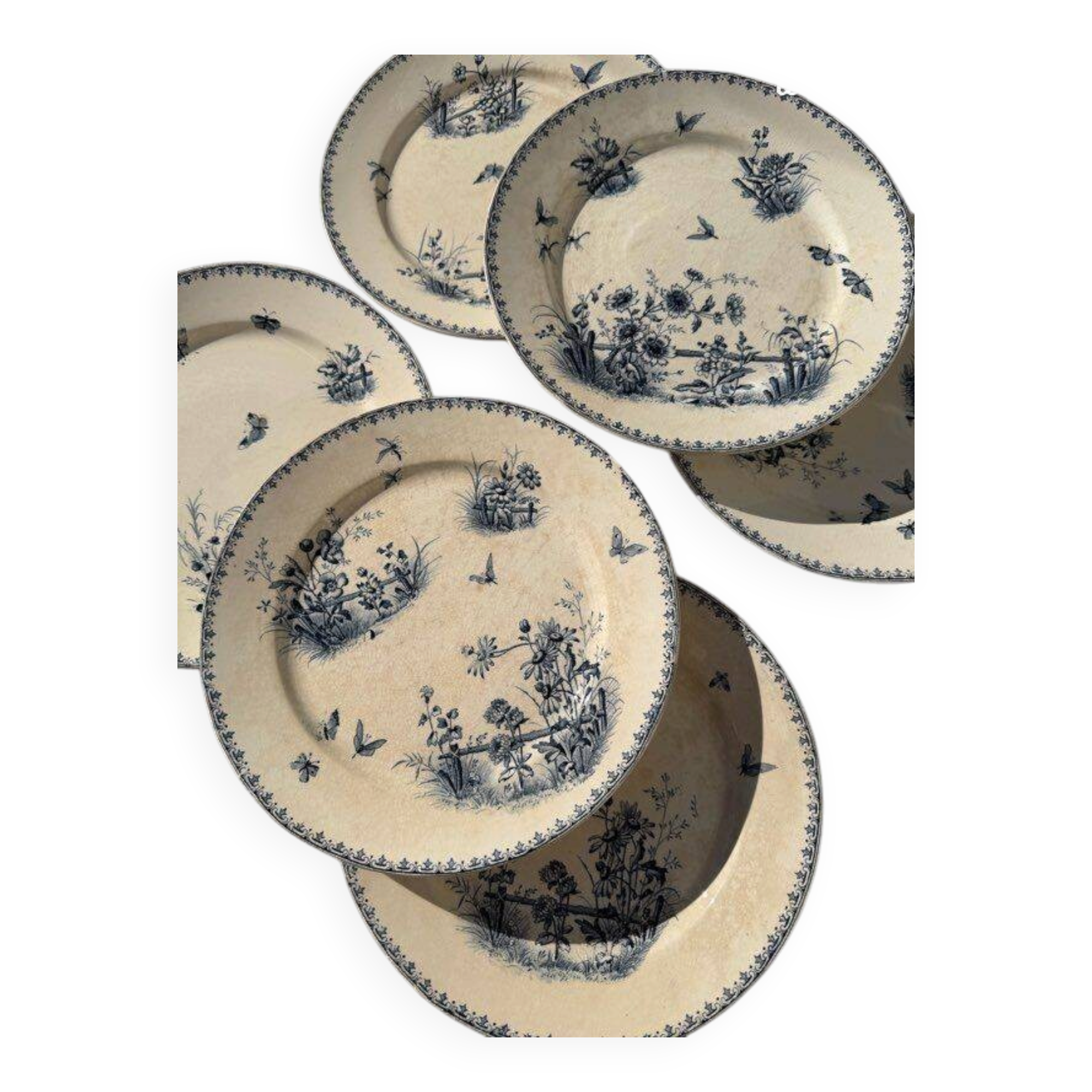 6 flat plates Terre de Fer, 19th century – Digoin & Sarreguemines