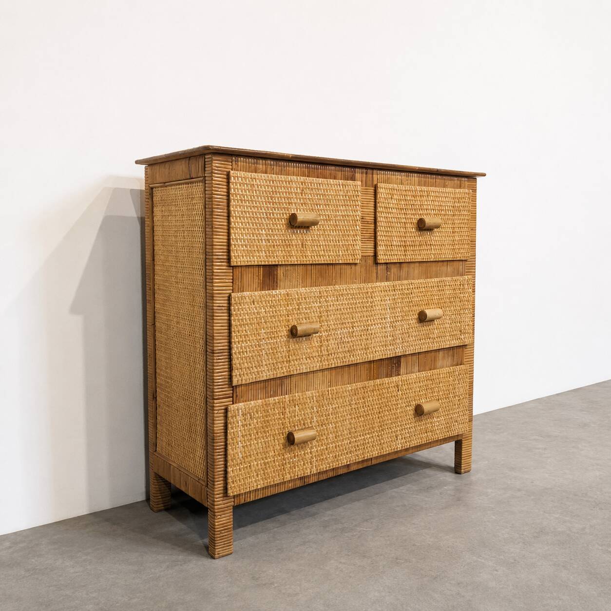 Vintage rattan commode in Riviera style, 1970s.