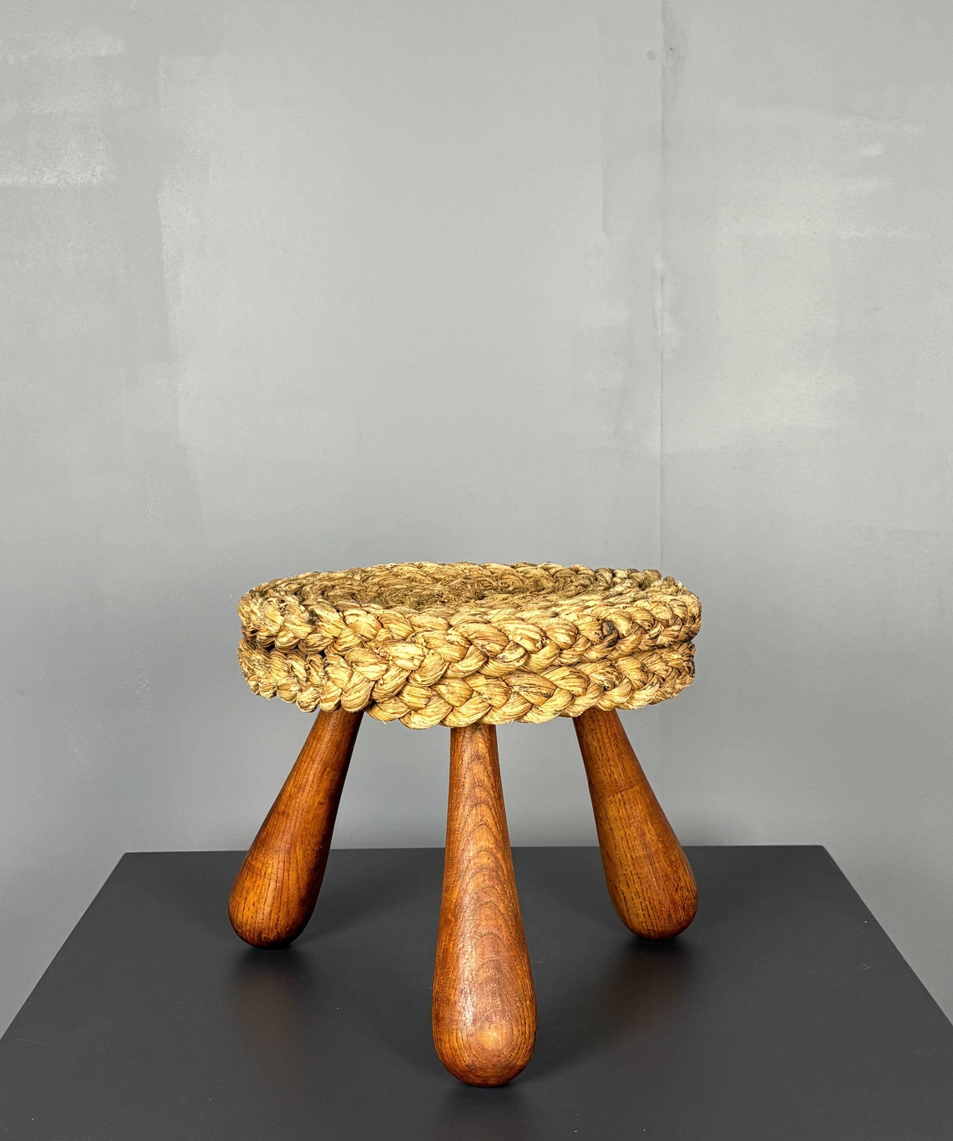 Midcentury French braided rope stool by Audoux & Minet, 1950s