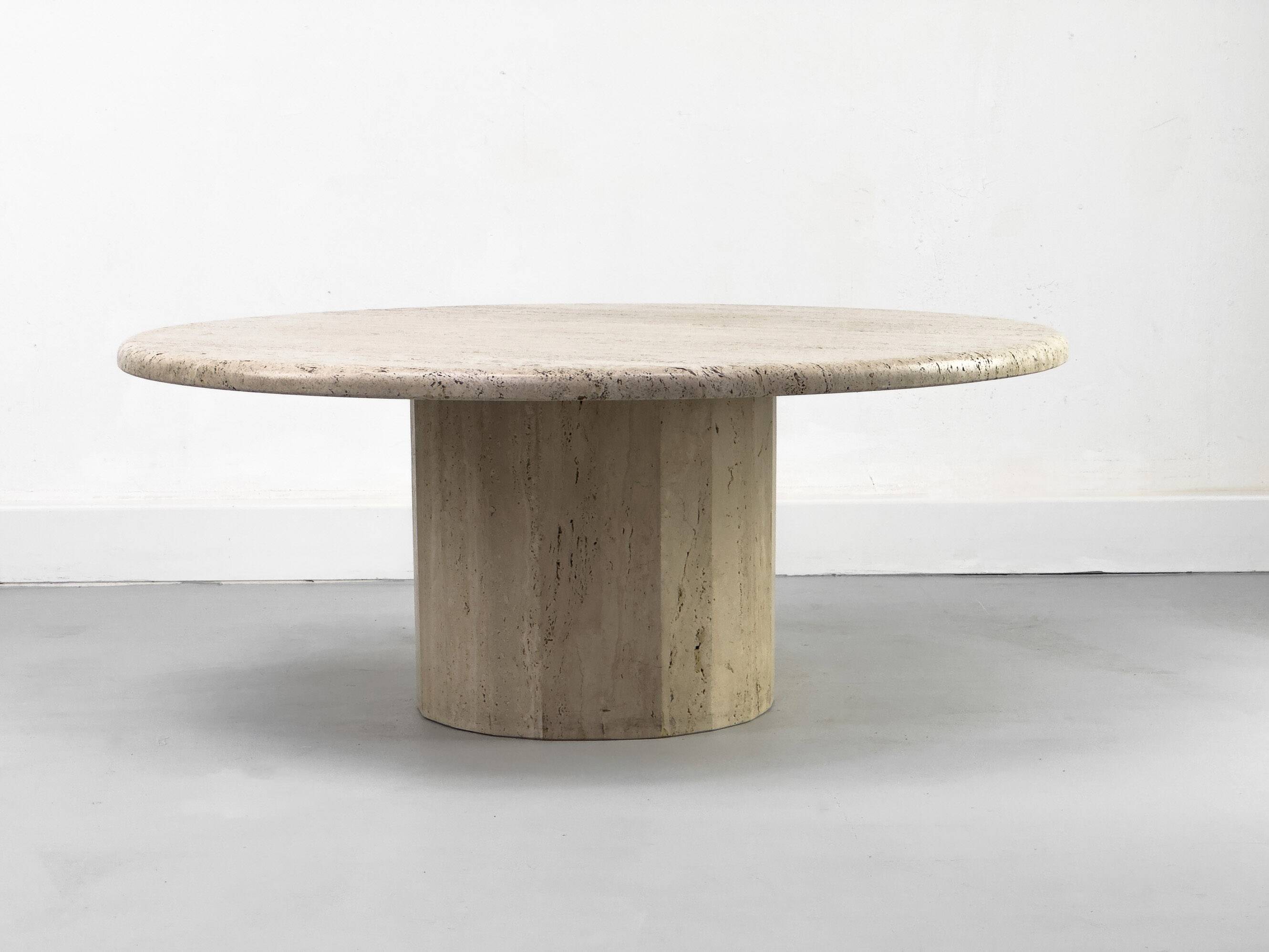 Table basse circulaire vintage en travertin, années 1970