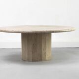 Table basse circulaire vintage en travertin, années 1970