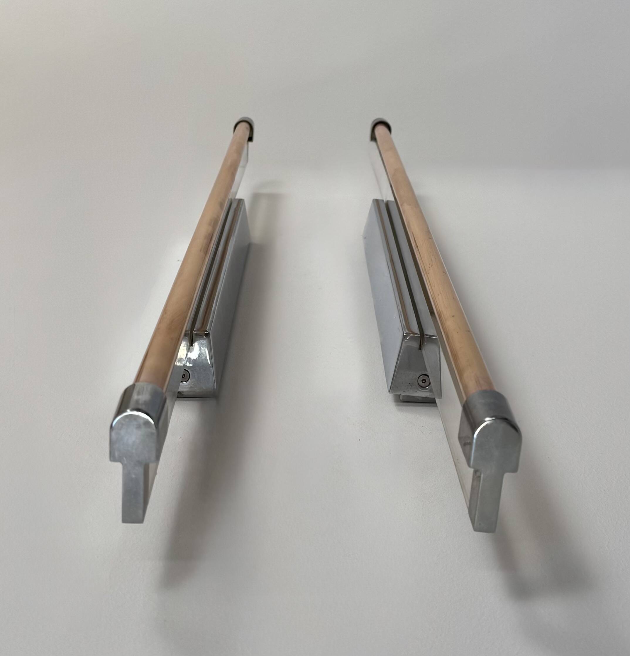 Pair of XL vintage wall lights, chrome metal and transparent ABS, Italy, 1980.