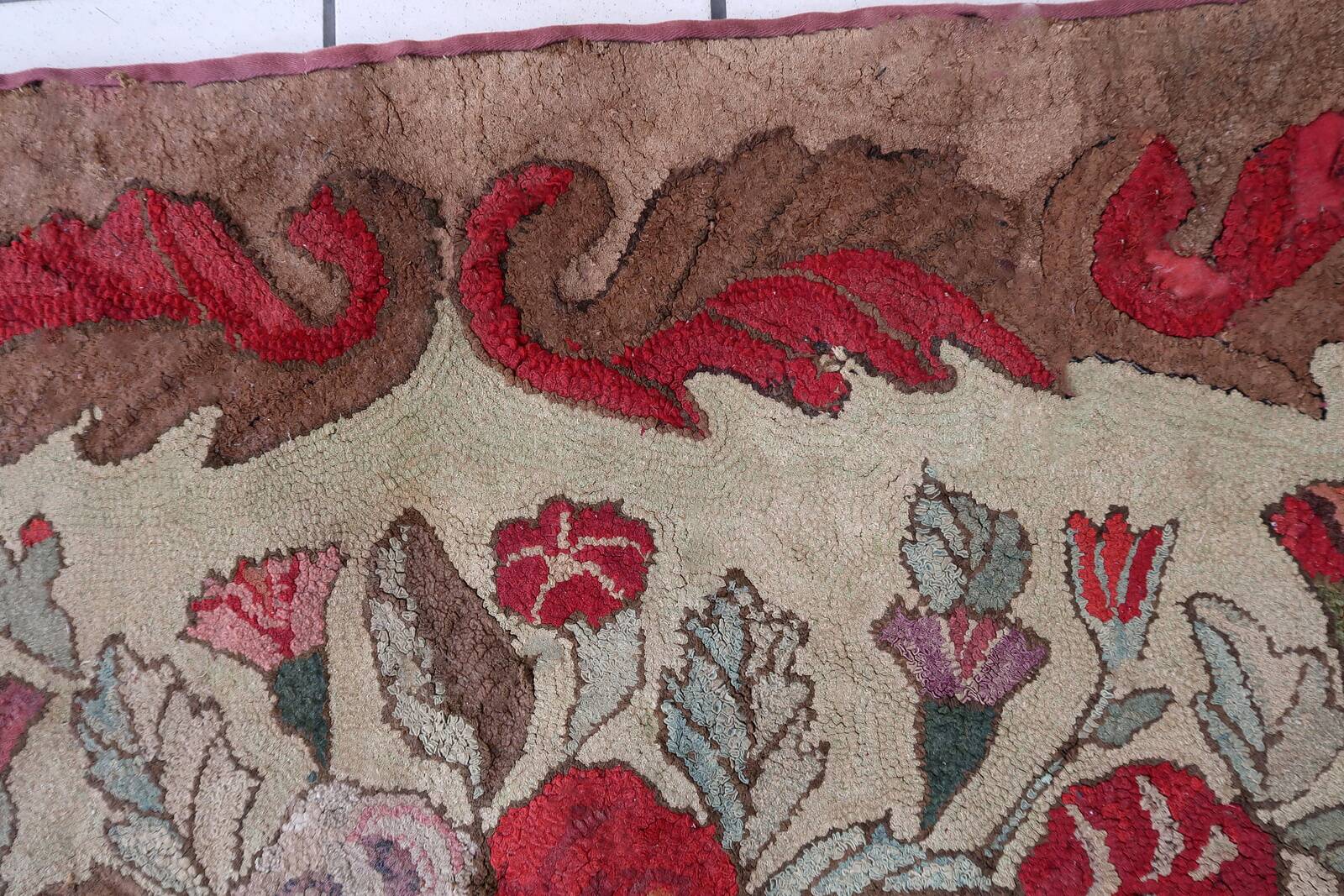 Tapis américain antique Hooked – 86 x 170 cm – Motif floral - 1C976