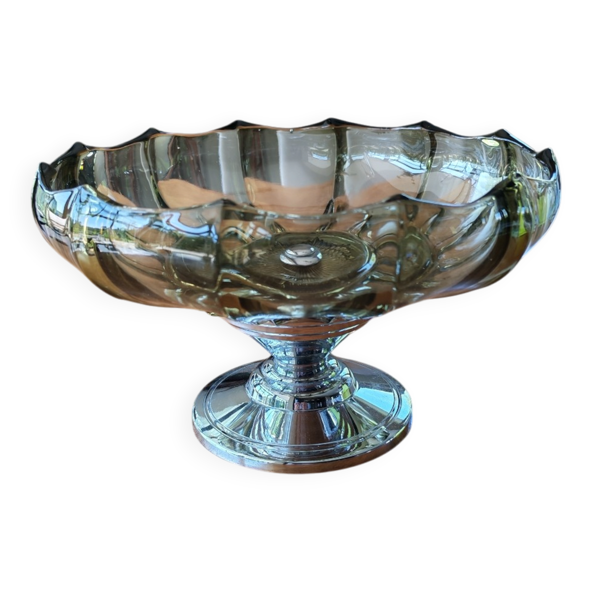 Coupe art déco en verre et métal chromé