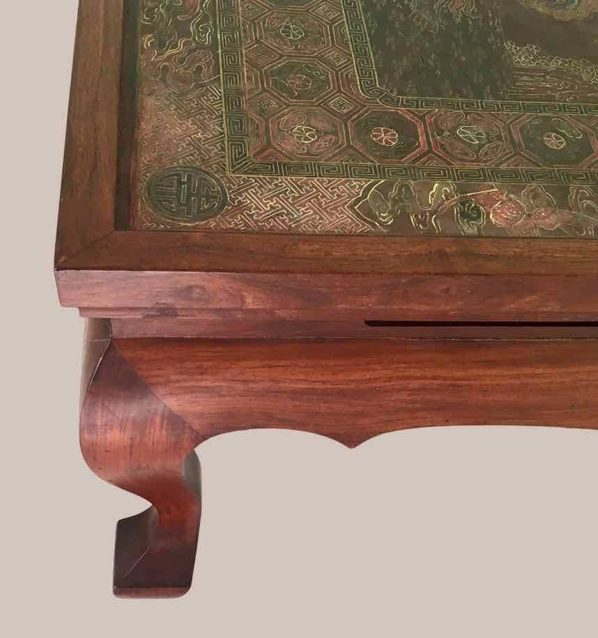 Chinese coffee table 1950 teak and painted parchment