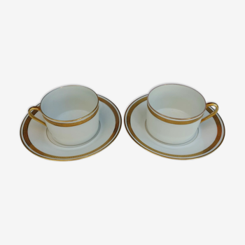 2 tasses porcelaine de Limoges Empire lauriers incrustations or