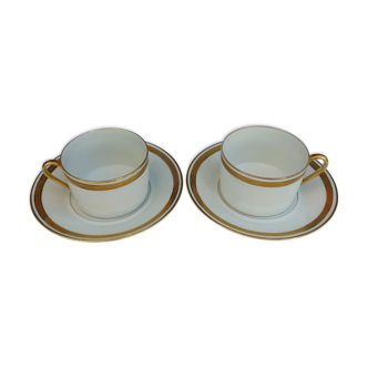 2 Limoges porcelain cups Empire laurels gold inlays