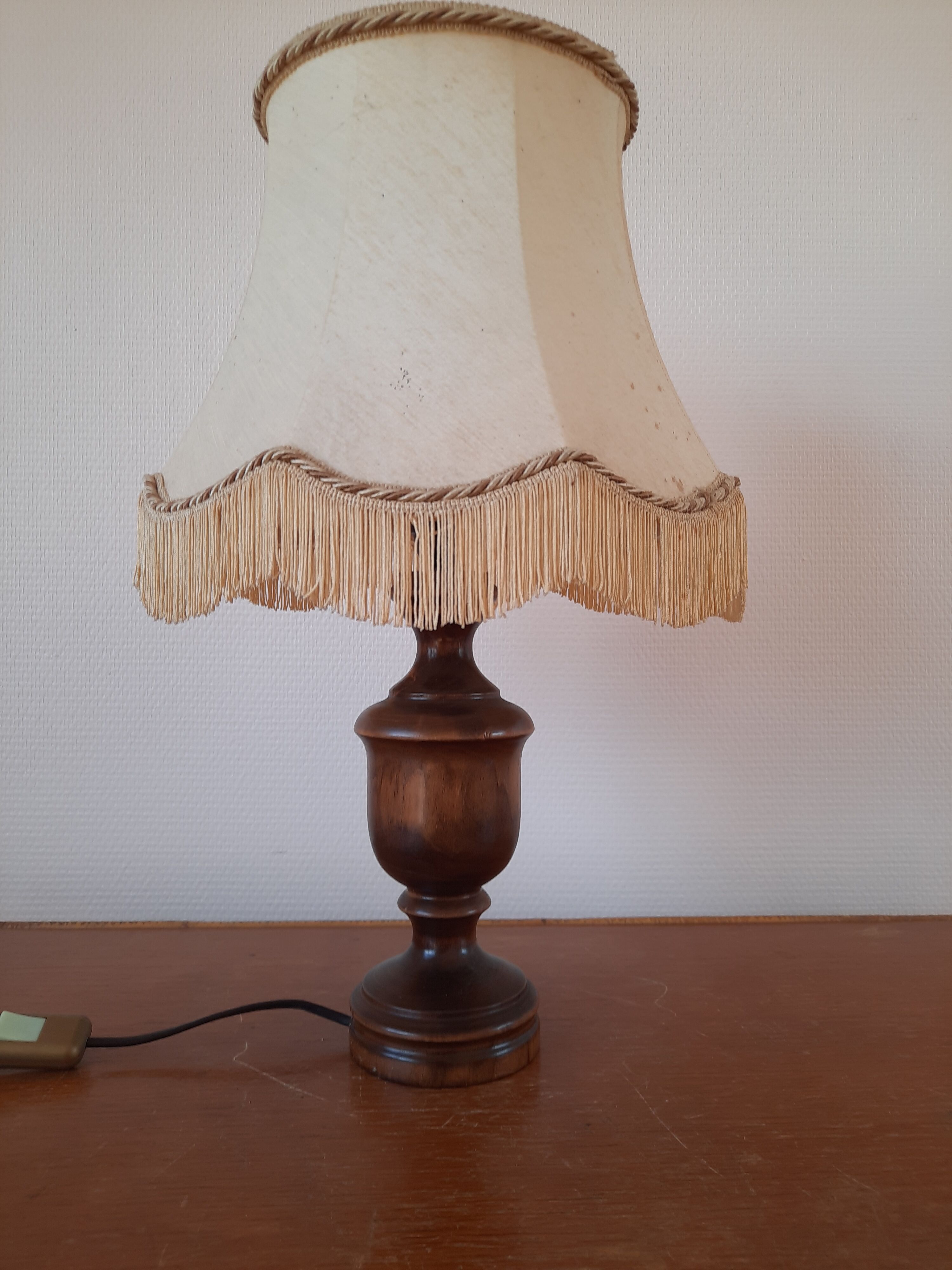 Turned wooden bedside lamp