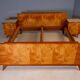 Vintage Czechoslovak bedroom set with burl veneer, bed and pair of nightstands, mid-20th century, 180 × 195 cm