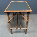 Bamboo side table with mirror top from France, 1940s