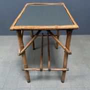 Bamboo side table with mirror top from France, 1940s