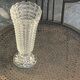 Set of two large, vintage, clear, molded glass vases on feet