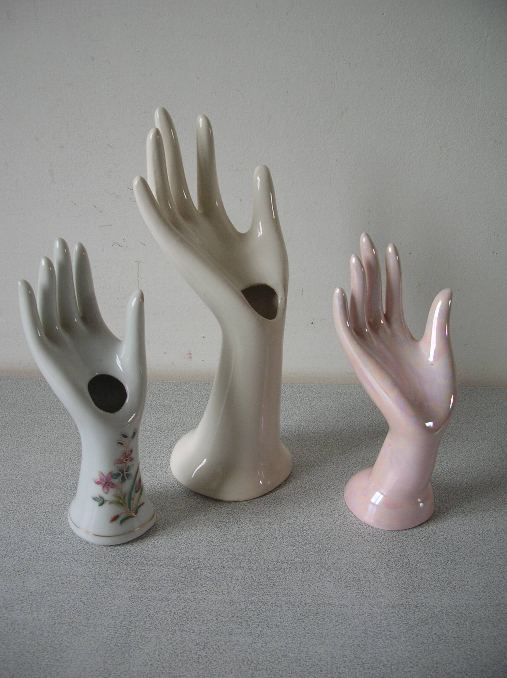 Set of 3 hands n ceramic porcelain ring sizer soliflore deco retro vintage