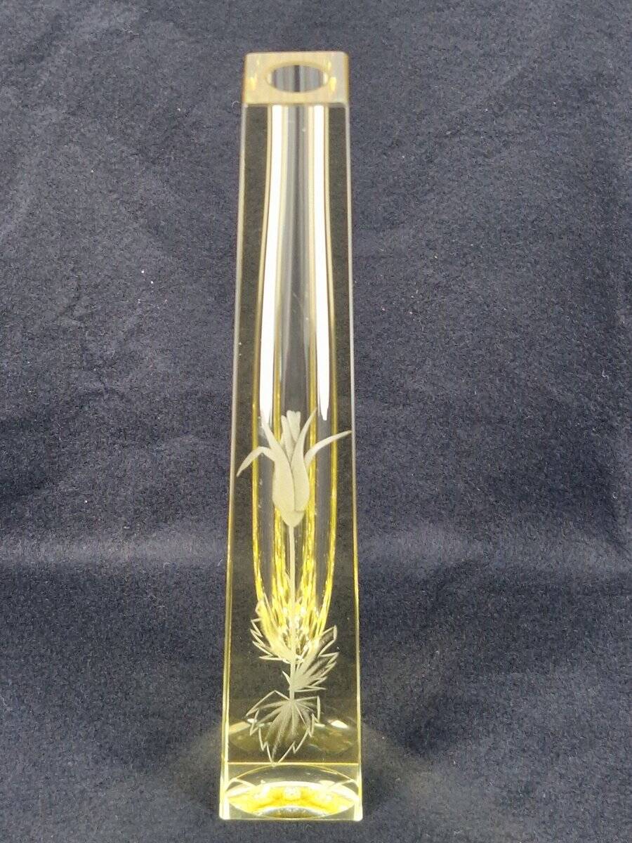 Citrine Drop Cut Engraved Glass Vase by Antonin Drobnik for ZBS, 1960s
