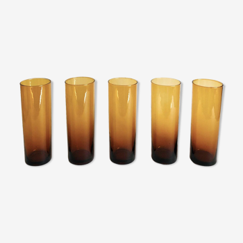 Set of 5 amber glasses