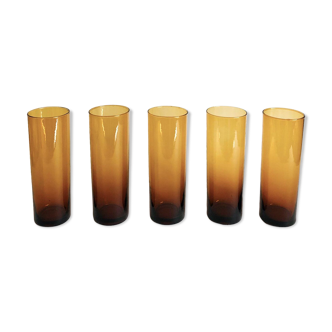 Set of 5 amber glasses