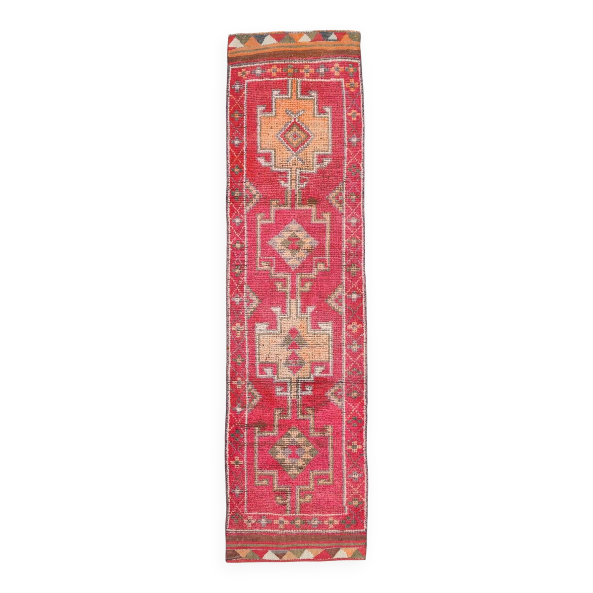 Red & Pink Hallway Vintage Runner Rug, 80x306Cm