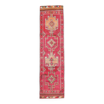 Red & Pink Hallway Vintage Runner Rug, 80x306Cm