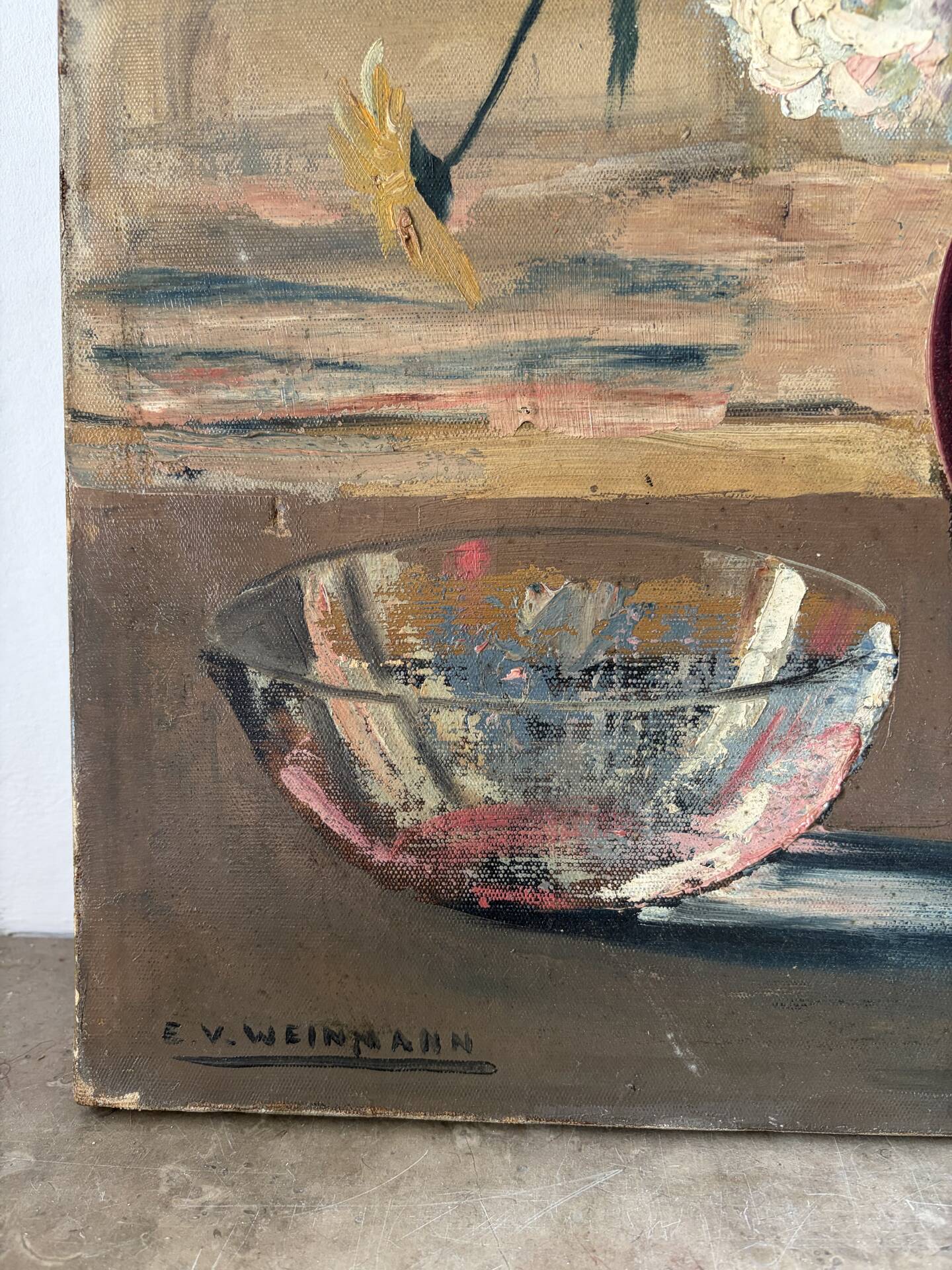Bouquet of flowers in a red vase, early 20th century, oil on canvas signed.