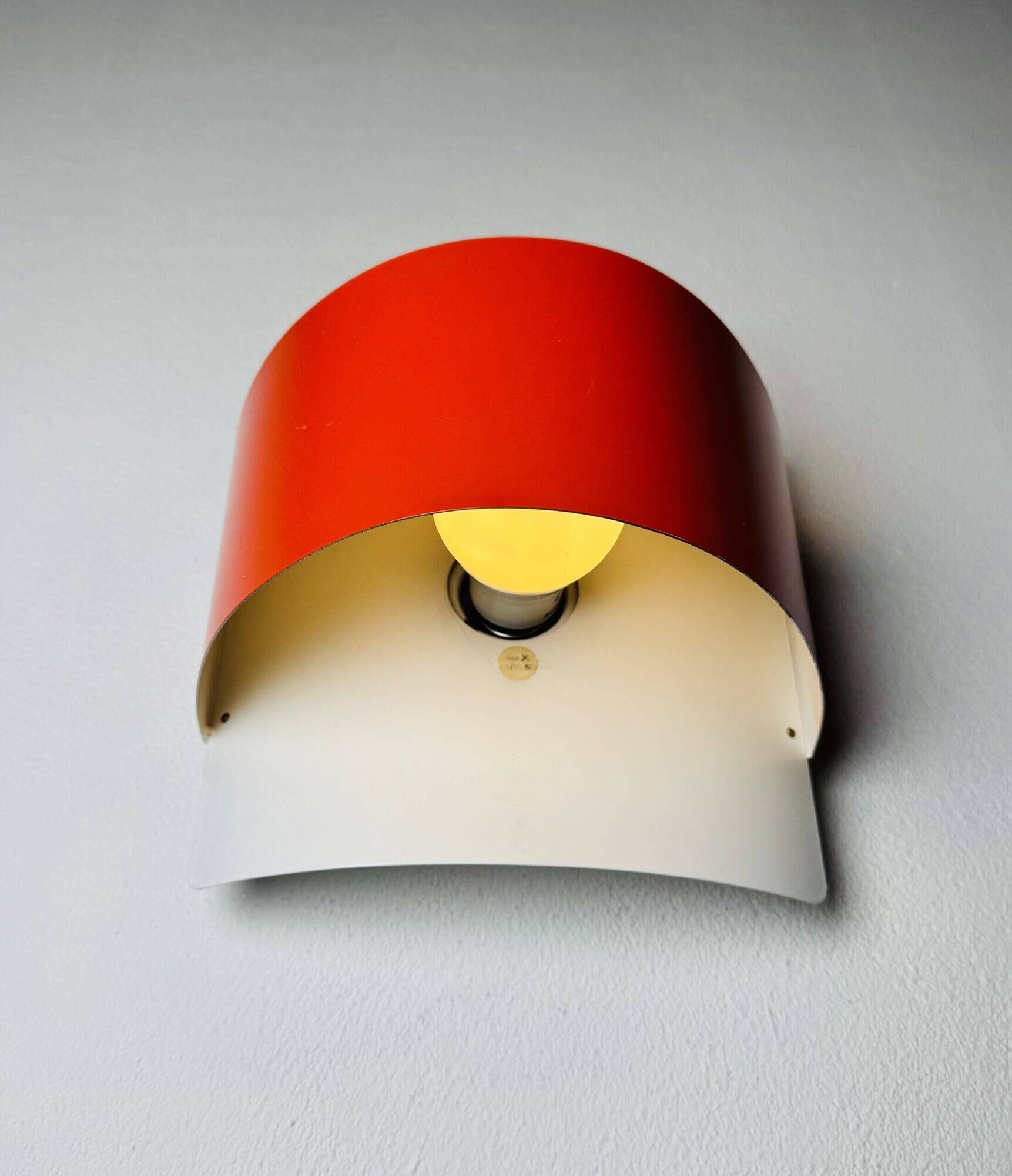 Curved Wall Lamps In Red And White By Peter Celsing For Falkenbergs Belysning, Sweden 1960S